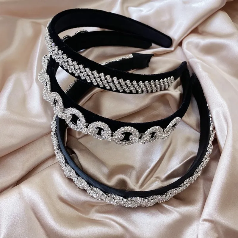 Bandeaux à chaîne en alliage de strass, accessoires de cheveux à la mode pour femmes, bandeau noir à large bord, cerceau de luxe, couvre-chef Boutique