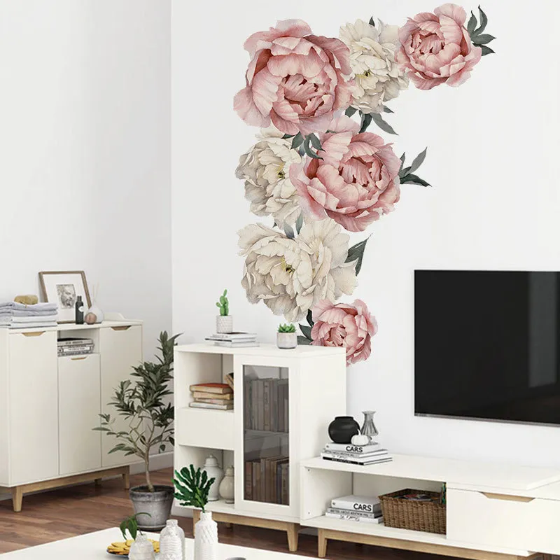 71.5x102cm Gran rosa pegatinas de pared de flores de peony flores románticas decoración del hogar para la sala de estar de dormitorio calcomanías de pared de vinilo 220601