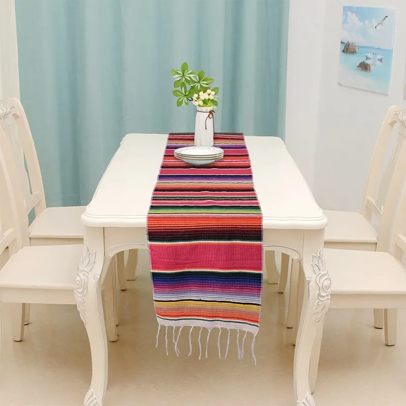 Rainbow Table Runner Stripe Runners com pano mexicano de borla para festa de algodão de festas de casamento bandeira 34x212cm 220615