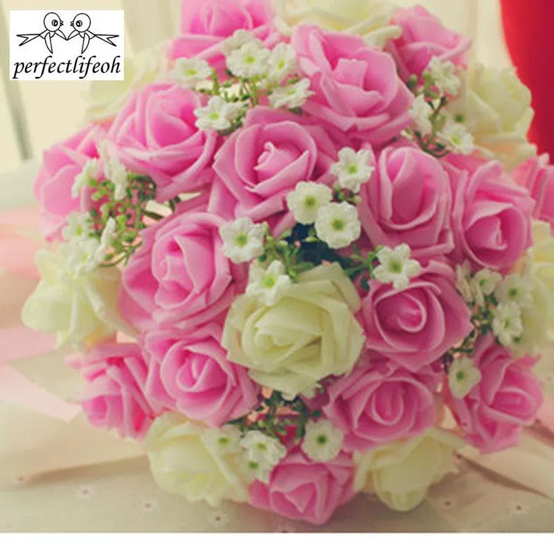 結婚式の花Perfectlifeoh Royal Blueed Beautiful Foam Roses人工花の花嫁ブーケパーティーの装飾装飾196bb
