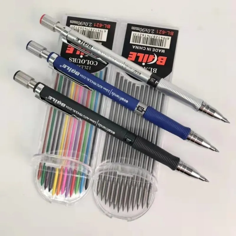 مجموعة أقلام رصاص ميكانيكية 2.0 مللي متر 2B أقلام رصاص تلقائية مع عبوات رصاص ملونة باللون الأسود مسودة رسم كتابة صياغة فنية رسم 220722