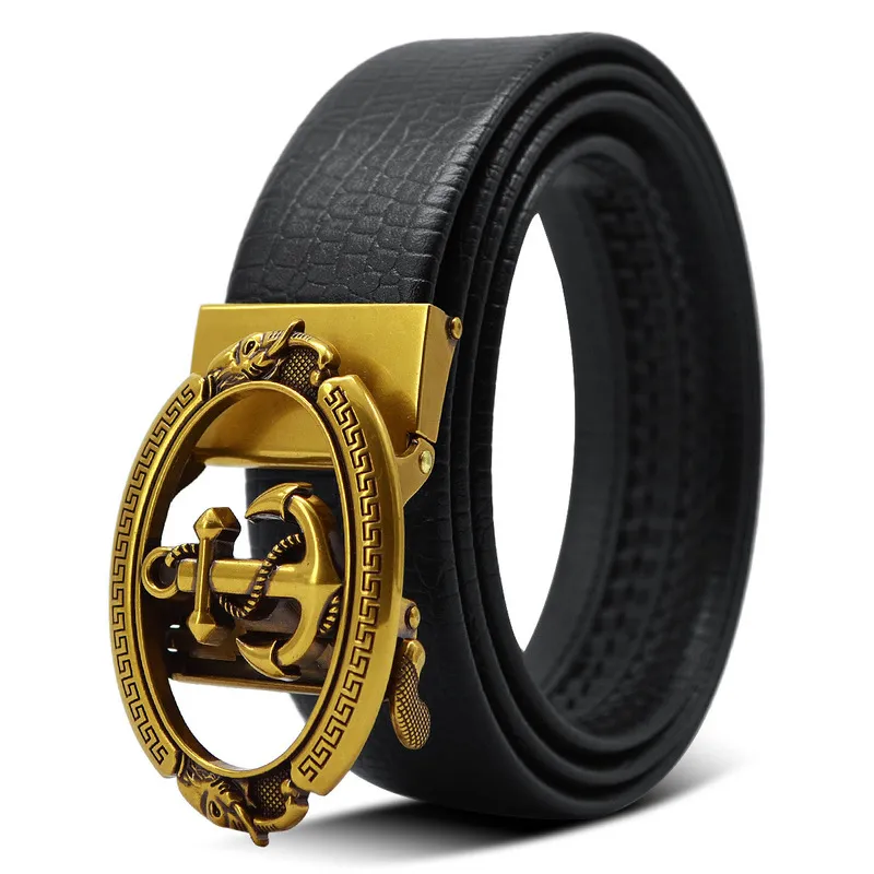 CEXIKA Gold Silver Alloy Anchor Fishing Automatic Buckle Belts Men High Quality Waist Strap for Jeans Luxury Brand Design Belt 220712