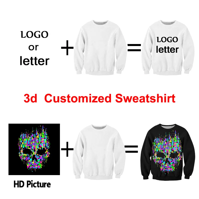 Anpassad drop eu us size Diy din egen designtryck 3D -tröjor personaliserad hiphop punk crewneck sweats s 6xl 220704