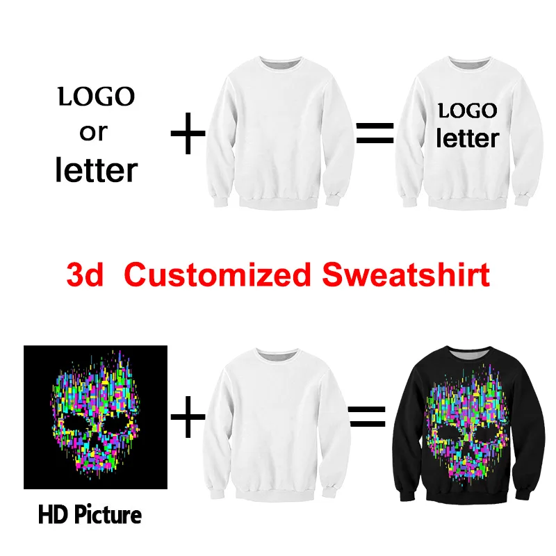 Personalizzato Drop EU US Size DIY Your Own Design Stampa Felpe 3d Personalizzato Hip Hop Punk Girocollo Felpe S 6XL 220704