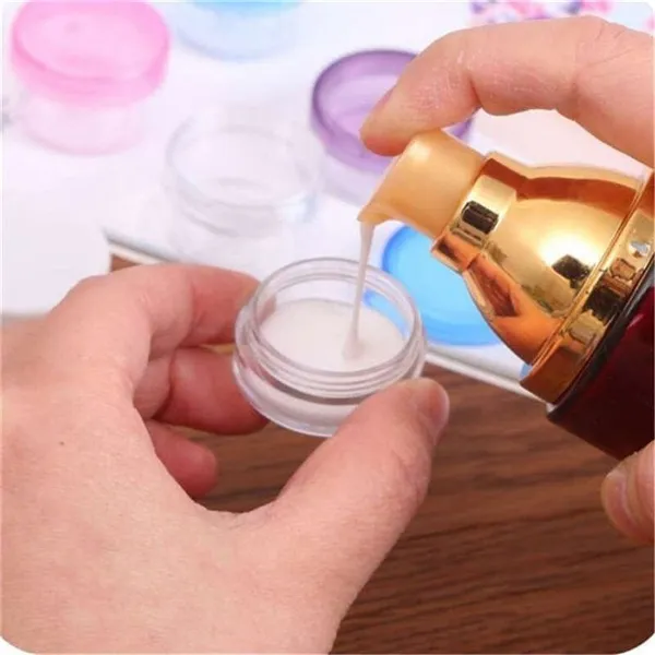 Recipiente de amostra vazia com tampas de frascos cosméticos garrafa de plástico transparente para maquia