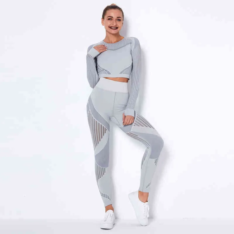Workout Sets for Women Seamless Yoga Outfit Tracksuit High Waisted Yoga Leggings and Crop Top Gym Clothes Set T220725