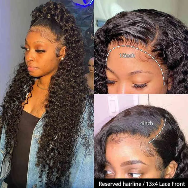 Siyah kadınlar için kıvırcık dantel ön insan saç perukları 4x4 kapanma peruğu 5x5 13x6 13x4 220608