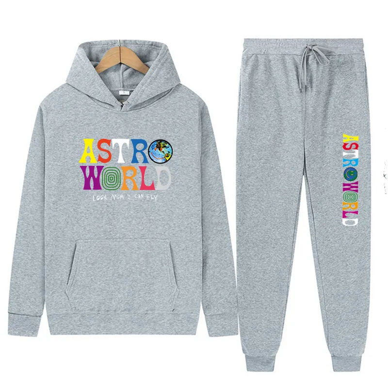 2 stycken sätter astro världsspårdräkt kvinnor huva tröja byxor pullover hoodie scot tryck casual män kläder sweapants 220715