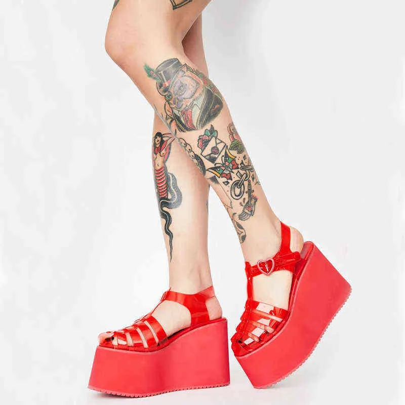 اللباس أحذية الصيف pvc عالية الكعب منصة المرأة الشقق crooss tid العلامة التجارية الصنادل بلون مثير حزب روما امرأة 220318