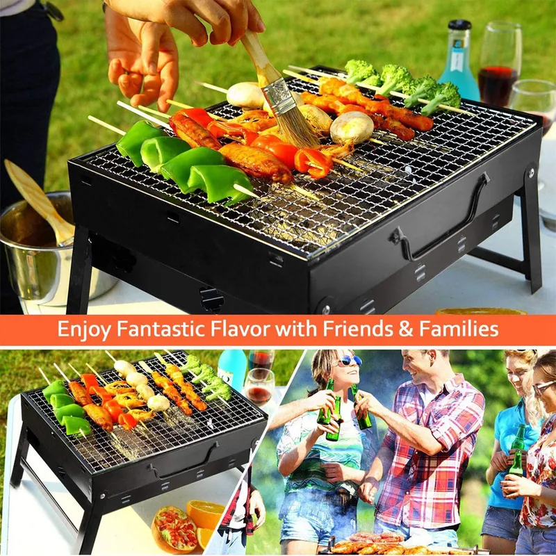 Zusammenklappbarer tragbarer Grill, Holzkohlegrill, Edelstahl, kleine Mini-BBQ-Werkzeugsätze für Kochen im Freien, Camping, Picknicks, Strand 220510