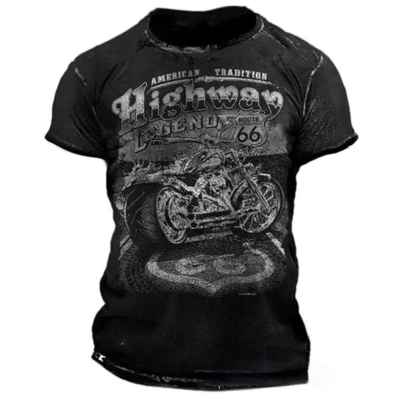Vintage Motocyclel US Route 66 Hommes T-shirt D'été Lâche Col Rond À Manches Courtes Streetwear Tops T-shirts Casual Surdimensionné T-shirts 220607