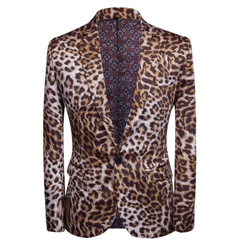 Fashion Men's Casual Boutique Leopard Print Nightclub Style Suit Jacket Pants Male Two Pieces Blazers Coat Trousers Set 220175e