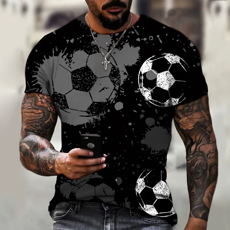 Mode fotboll grafik 3d tryckt mens t shirt street trend oneck kort ärm manlig överdimensionerad tshirts män kläder toppar tee 220607