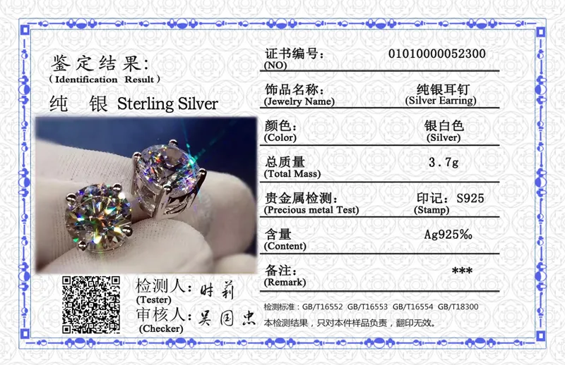 Con certificato Orecchini in argento sterling originali al 100% con diamanti naturali da 6 8 mm con pietre preziose e zirconi le donne279I