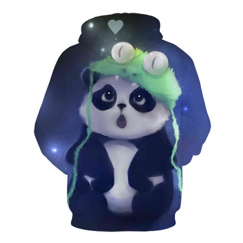 Harajuku Sorto de moletom feminino Kawaii 3D estampa de animal moletom fofo Panda Cat capuz de capuz