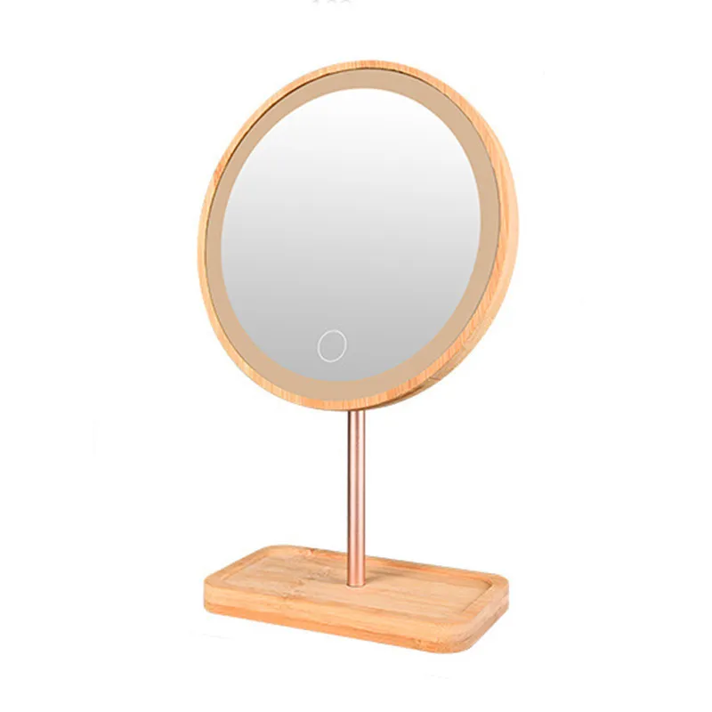 Deatchable Wooden LED Makeup Mirror Touch Screen s Desktop Make Up Cosmetic USB Charging Drop 40#12 220509