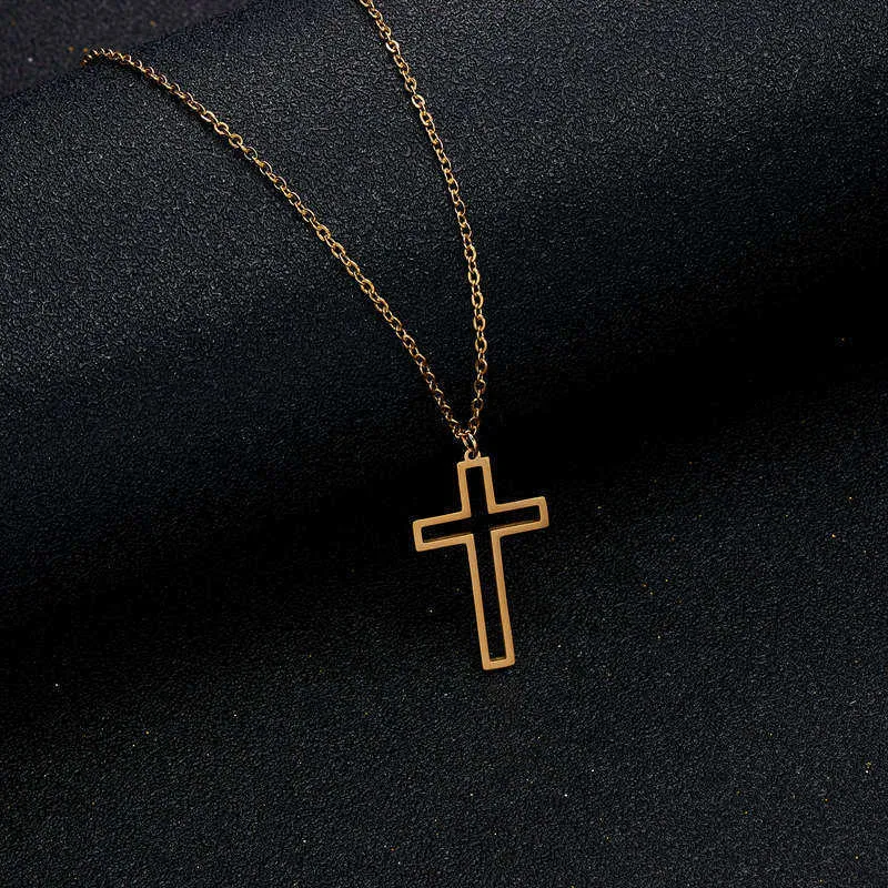 Stål halsband ihåliga kvinnor rostfria män choker chain cross lightning pendant guld färg party par smycken gåvor