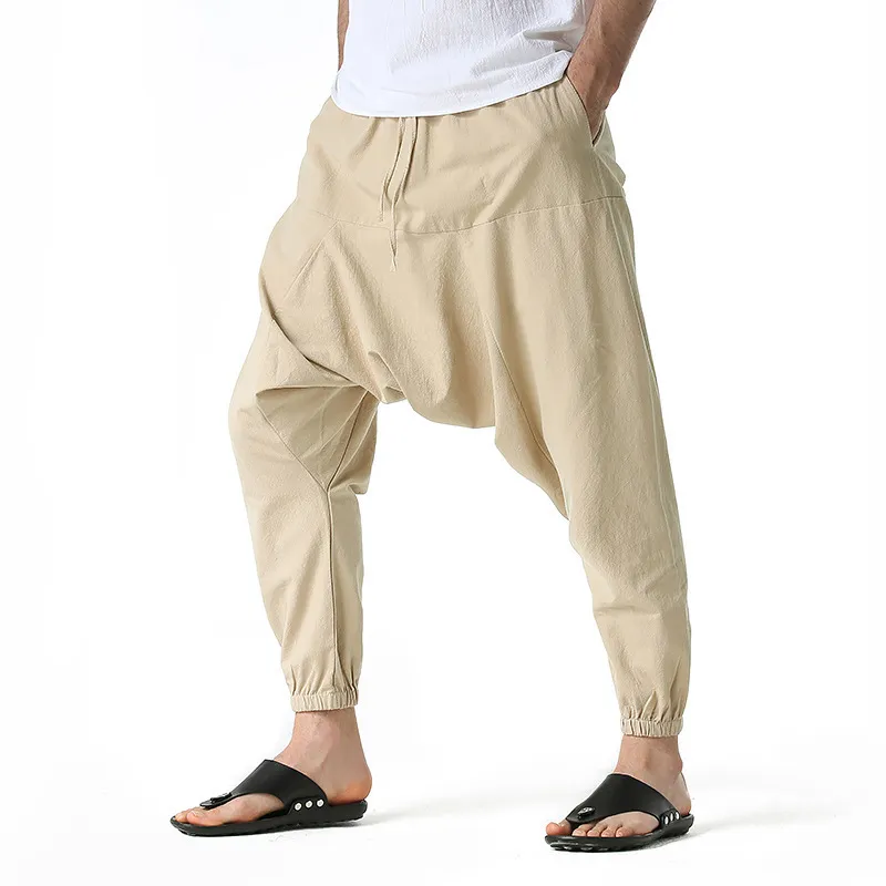 Bawełna Joggers Mężczyźni Baggy Hippie Boho Gypsy Aladdin Cargo Spodnie Yoga Harem 0413-4 220330
