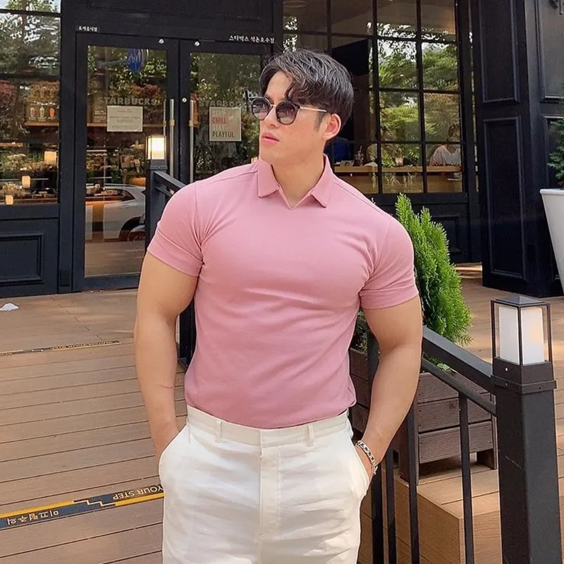 Summer Casual fashion Polo t shirt Men Gyms Fitness Short sleeve Tshirt Male Bodybuilding Workout POLO Tees Tops Clothes 220614