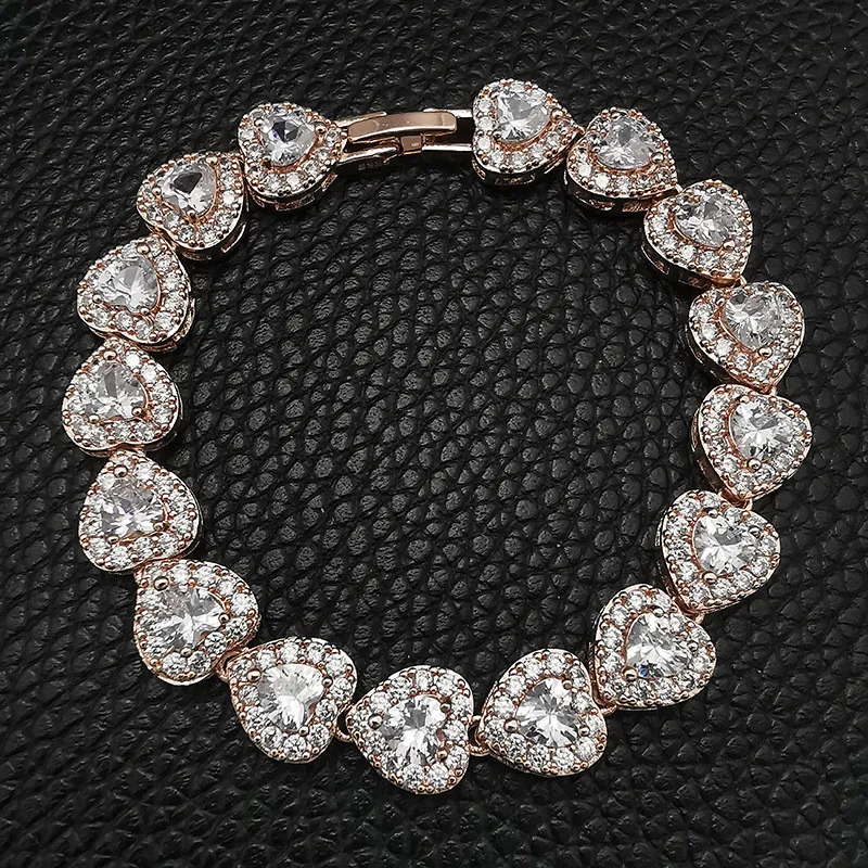 Bijoux de luxe Bracelet de mariage en argent sterling 925 en forme de coeur topaze blanche or rose remplissage promesse de fête femmes bracelet de fiançailles Fo2387