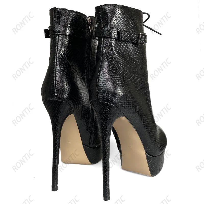 Rontic Женская зимняя платформа Boatsles Boots Unisex боковая молния STILETTO каблуки круглые ноги элегантный черный ночной клуб обувь нам размер 5-20