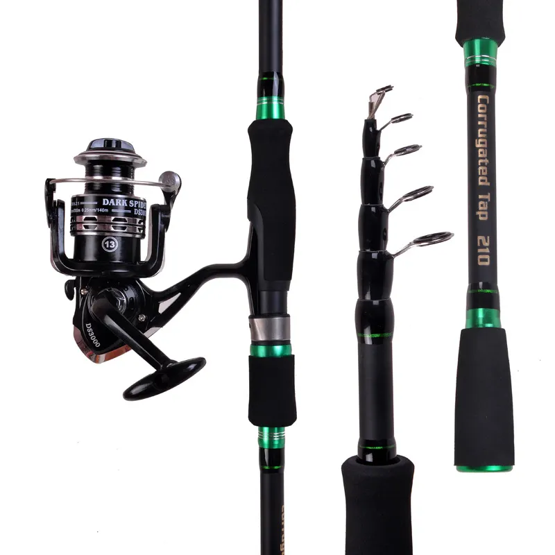 2022 Nya bärbara teleskopiska fiskestänger Kolfiber Superhard Spinning Casting Fiske Rod Lure Fiskehandtag 1,8m 2,1m 2,4m 2,7m