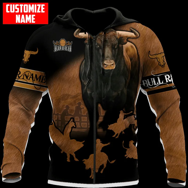 PLstar Cosmos 3DPrinted est Nom personnalisé Bull Riding Sport Unique Hrajuku Streetwear Unisexe Casual Hoodies Zip Sweatshirt B 5 220713