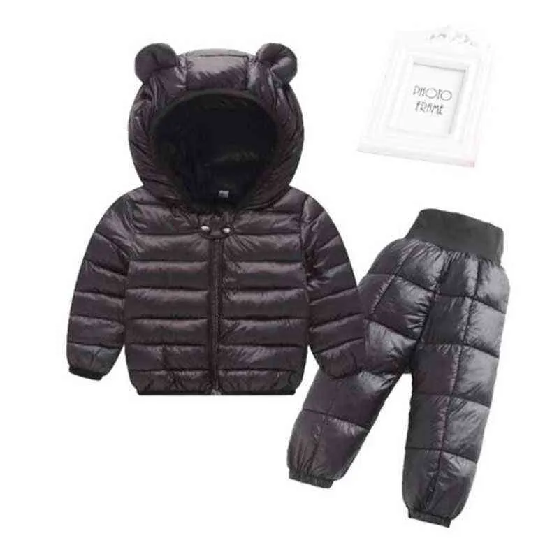 Keep Warm Baby Boys Girls Conjuntos de ropa Chaquetas con capucha de invierno Pantalones impermeables Chándales gruesos Ropa para niños 0-5 años J220718