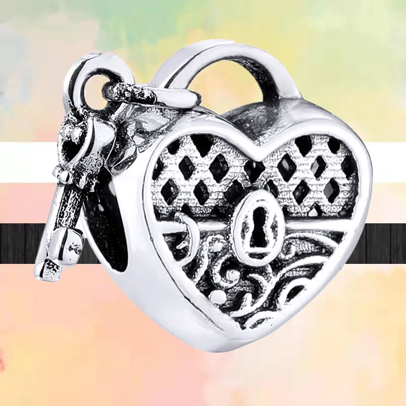 Fit pandora charms 925 bracelet Bead Original box Fashion Cute Wing Key Lock Love European charm jewelry