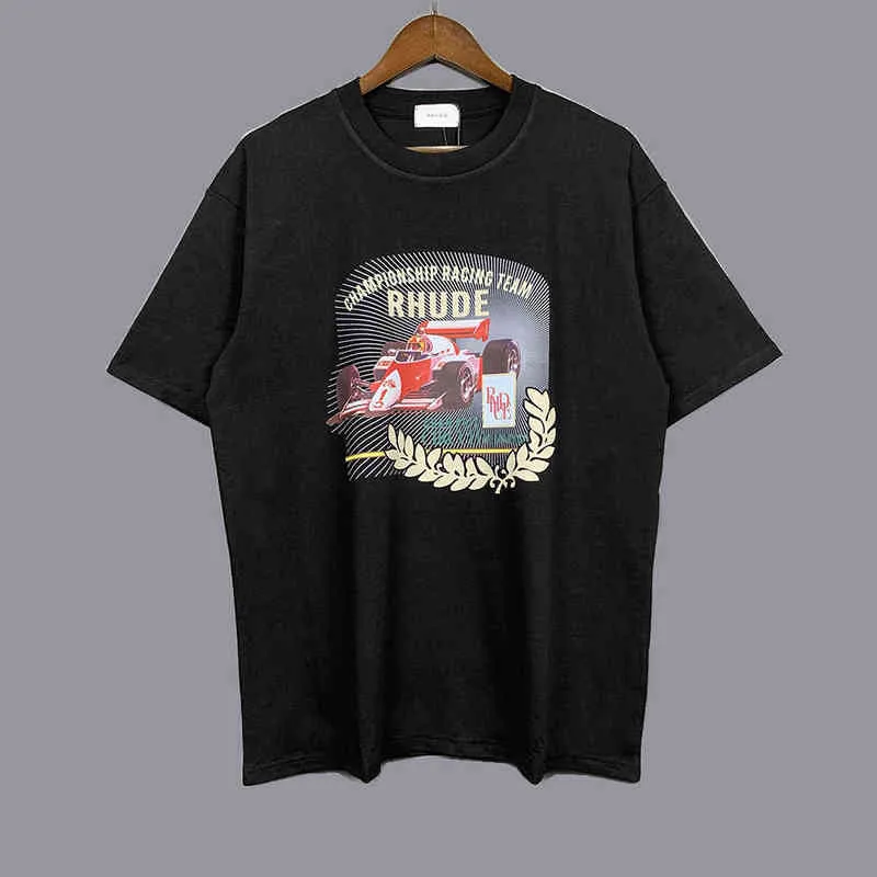 High Version 2022 Summer New American Fashion Brand Rhude F1 Racing Printed Men's and Women's Short Sleeve T-shirt