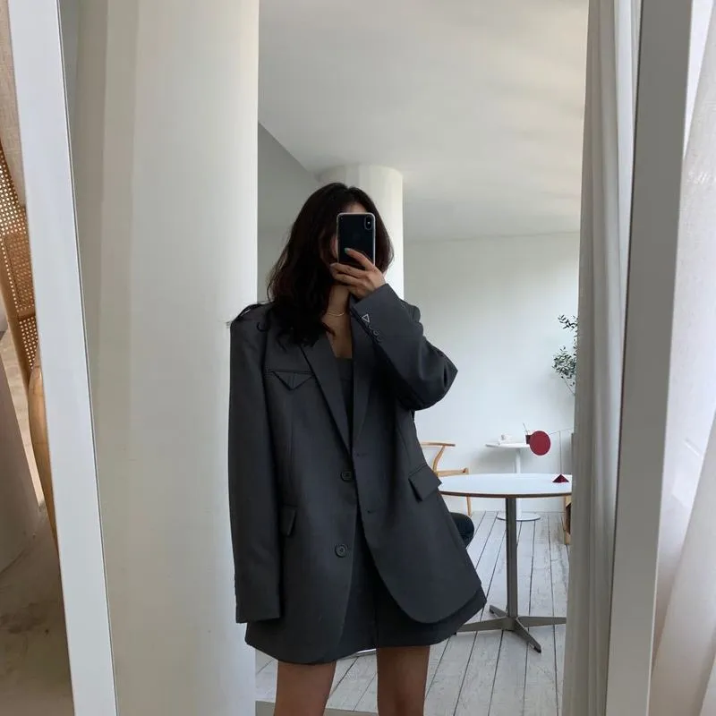 RZIV Spring and autumn high quality stylish women's solid color oversize big loose blazer coat 220812