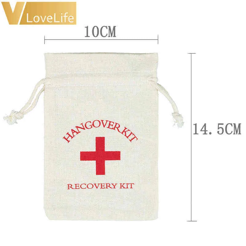 5015 Hangover Kit Väskor Bröllopsbröllop Favor Holder Bag Rödkors Bomull Linne Presentväskor Återställning Event Party Leverantör H22042925453546779