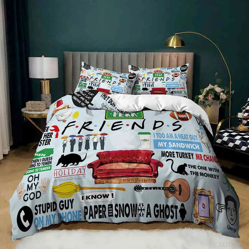 Friends TV Show Style Sängkläder för sovrum Mjuka överkast Sängkläder Bekvämt påslakan Täcke och örngott