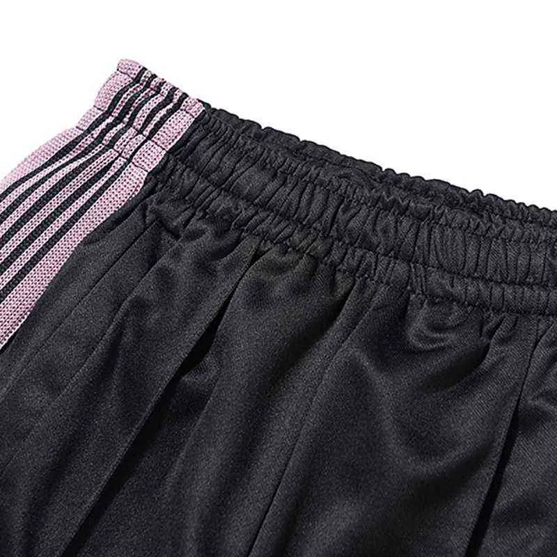 Shorts masculinos preto agulhas shorts homens mulheres de alta qualidade rosa roxo bordado bordado listrado awge agulhas shorts ligeiramente soltos T220825