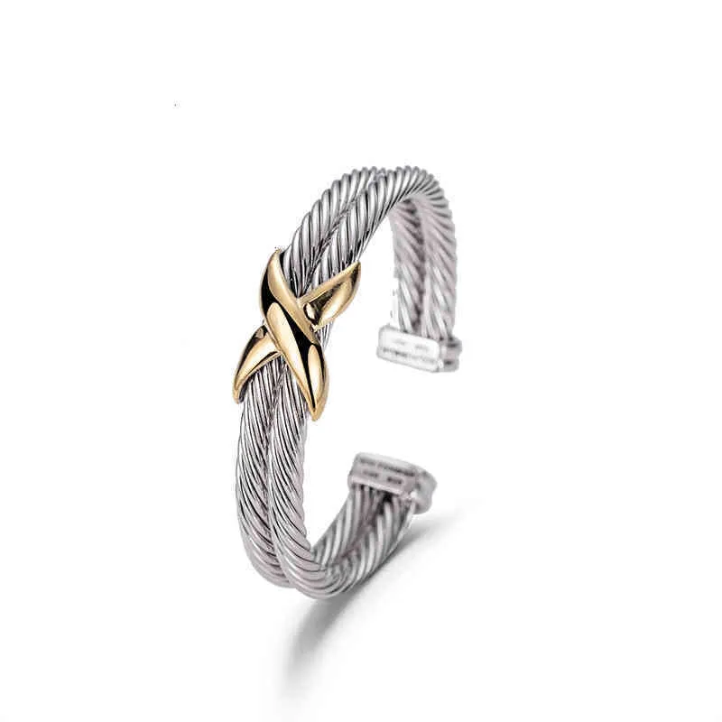 Armband Dy Double Ed Wire Cross Damenmode Trend platiniert Farbe Hanf x Armband Ring Öffnung Schmuck255x