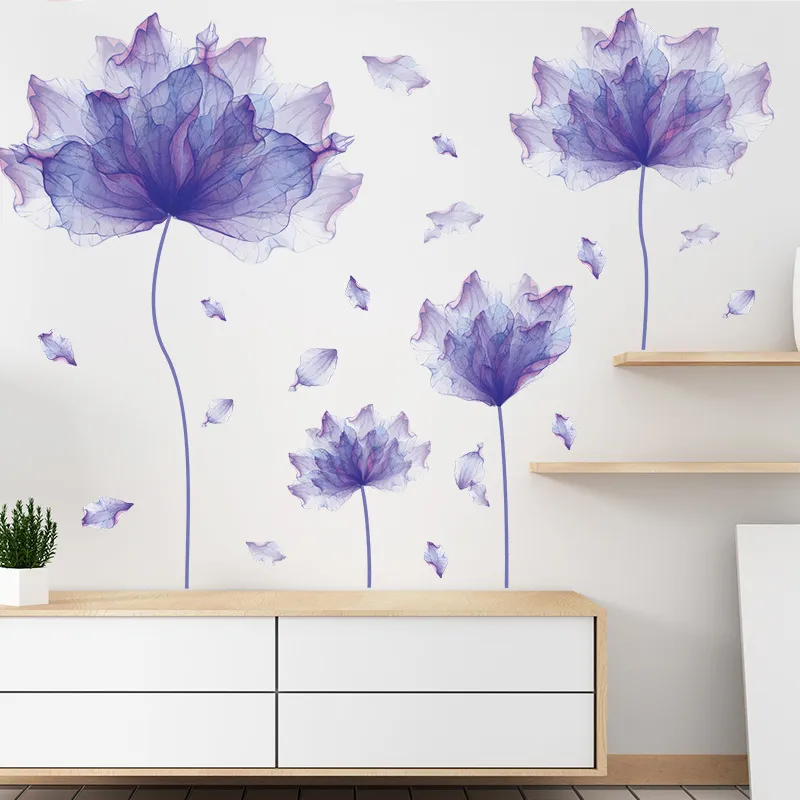 Creative Purple Flower Wall Stickers Living Room Bedroom Decor Home Background Wall Decor Large 3d Wallpaper Vinyl Flowers Decal6662335