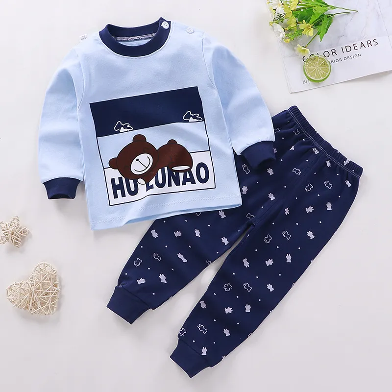 Kids jongensmeisjes pyjama sets cartoon print lange mouw schattige t -shirt tops met broek peuter baby herfst slaapkleding 220715