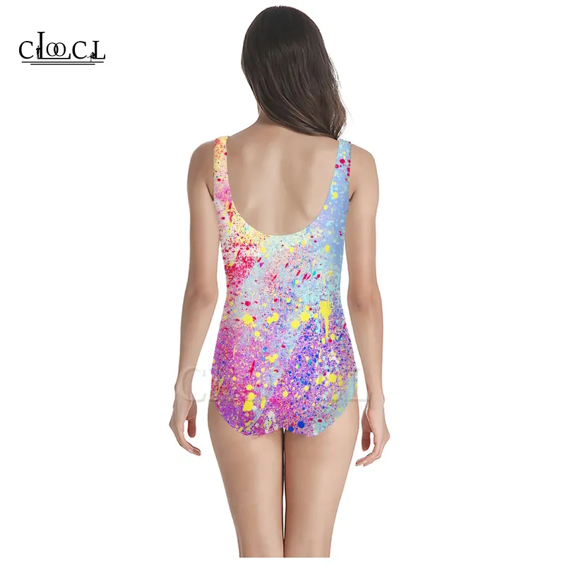 Coloré peinture éclaboussures impression 3D mode sans manches Sexy une pièce maillots de bain été filles dames plage maillots de bain 220617