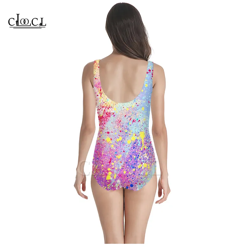 Colorful Paint Splatter 3D Print Fashion Sleeveless Sexy Onepiece Swimwear Summer Girls Ladies Beach Swimsuits 220617
