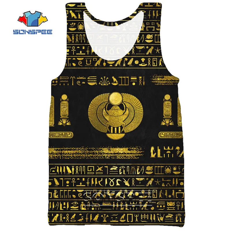 SONSPEE 3D 프린트 고대 이집트 파라오 벽화 이집트 남성용 탱크 탑 쿨 캐주얼 피트니스 보디 빌딩 체육관 근육 슬리빙 조끼 220627