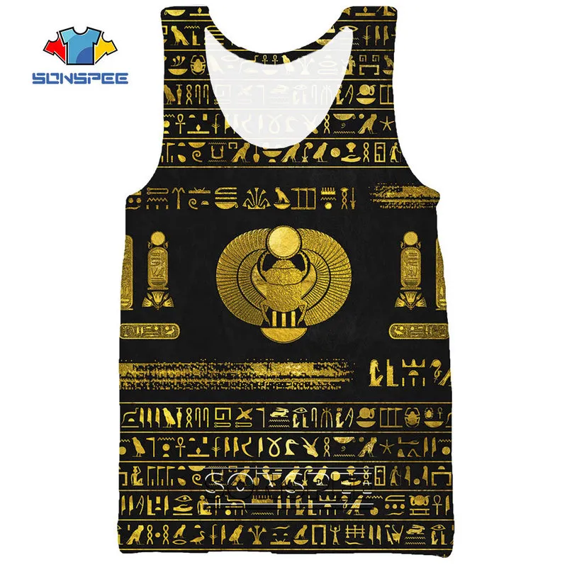 Sonspee 3d Print Ancient Egyptian Pharaoh Mural Egypt Egypt Men's Tank Top Cool Casuary Fitness Bodybuilding Jym Muscle Sreveless Vest 220627