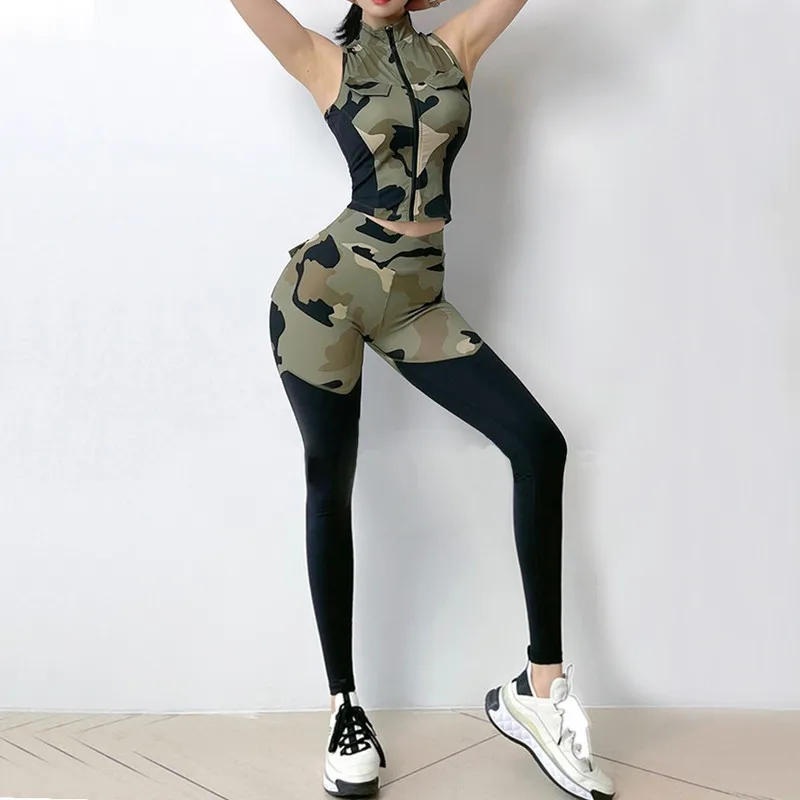 1 pièces Camouflage Camo Yoga ensemble vêtements de sport femmes Gym Fitness vêtements butin Leggings + soutien-gorge GYM costume Femme 220330