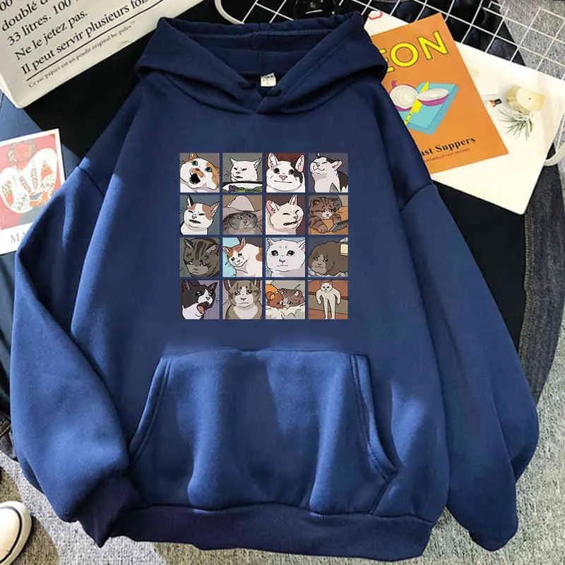 Meme Cats Puzzle Hoodie Harajuku Homens Hoodies Street Korean Sweatshirts Manga Longa Pulôver Roupa dos Desenhos Animados