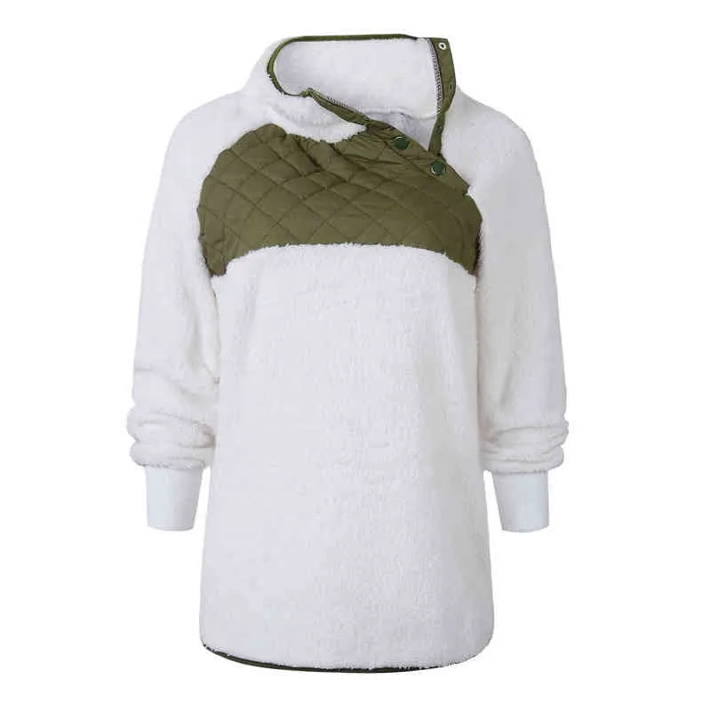 Vrouwen herfst winter wollen stiksel pluche diagonale kraag hoodie tops vrouwelijke outers causale capuchon dikke pullover jas plus maat l220706