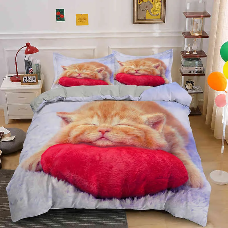 素敵な眠っている猫の寝具セット柔らかい羽毛布団カバーキッズアダルト2/ペットアニマルベッドクロス14サイズの枕カバー