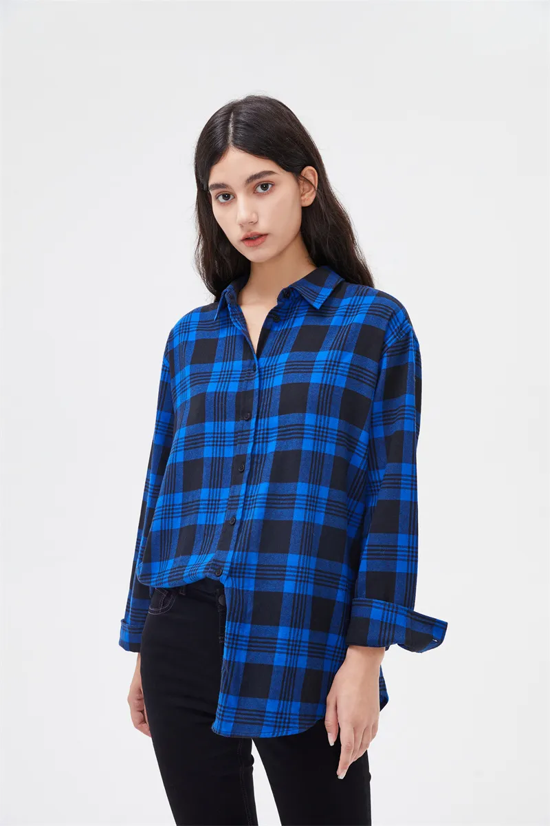 Spring Autumn Tops Women Plaid Shirts Loose Oversize Blouses Casual Flannel Female Top Long Sleeve Men shirts Blusas 220407