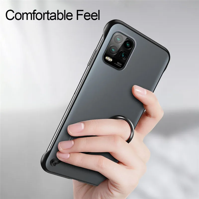 Frameless Finger Ring Cases For Xiaomi Redmi Note 8 10 9Pro Ultra-thin 10 11 Ultra Matte Clear Cover