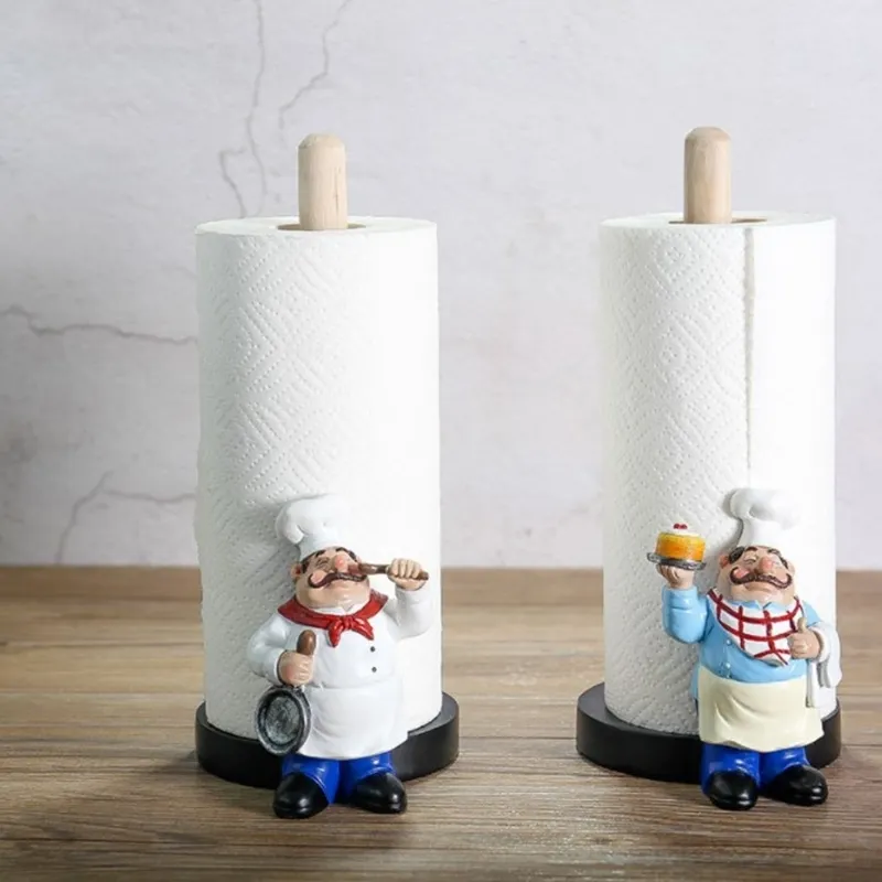 Resin Chef Double-Layer Paper Towel Holder Figurines Creative Home Cake Shop Restaurant Crafts Decoration Ornament 220624