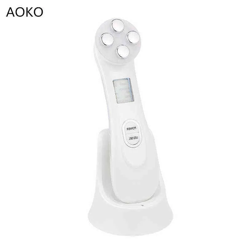 Aoko Portable EMS RF Facial Beauty Machine LED Fotonanordning Face Lift Huden Draw Wrinkle Removal Care Faical Massager 220512