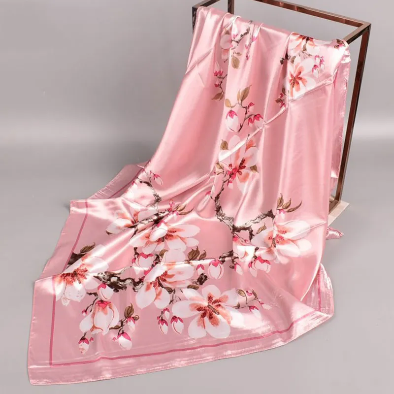 Fashion Shawl Scarves For Women Floral Print Silk Satin Hijab Female Wraps 90*90cm Square Shawls Bandana Scarfs For Ladies 220516